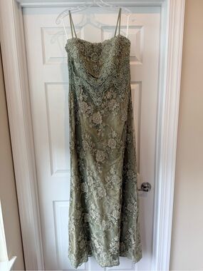 Montage by Mon Cheri Olive Green Strapless Lace Evening Gown Mother of the Bride